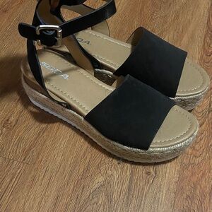 Soda Black and Tan Espadrille Sandals